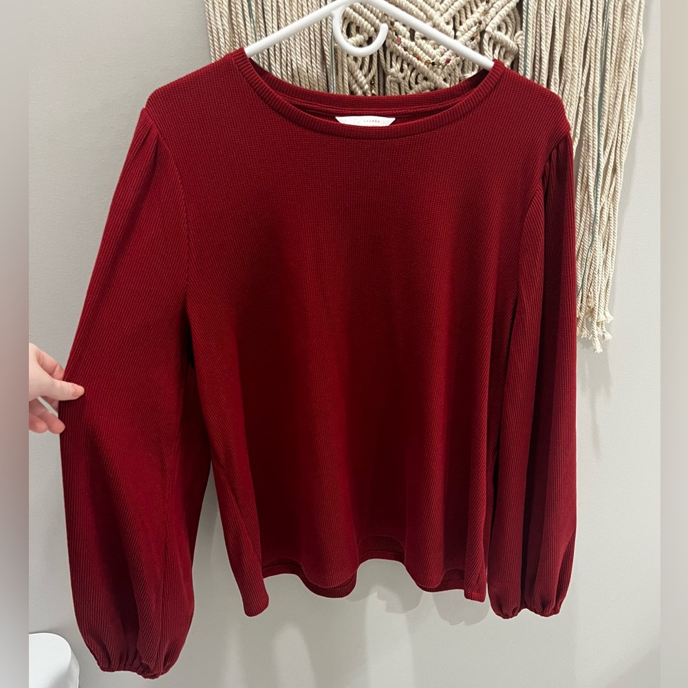 Lauren Conrad Red Balloon Sleeve Top